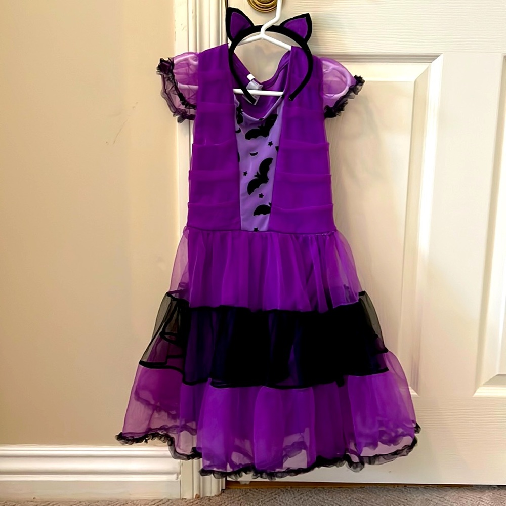 Halloween purple and black bat dress costume with headband size M